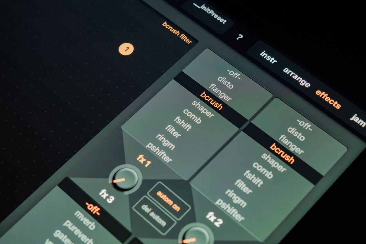 Macro view of a digital music production interface displaying a range of sound filter controls.